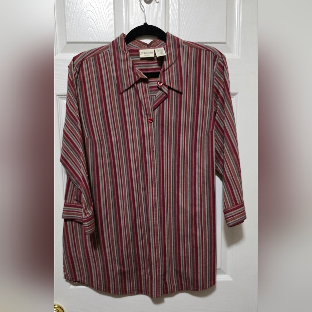 St. John's Bay Red and Gray Striped Casual Shirt
